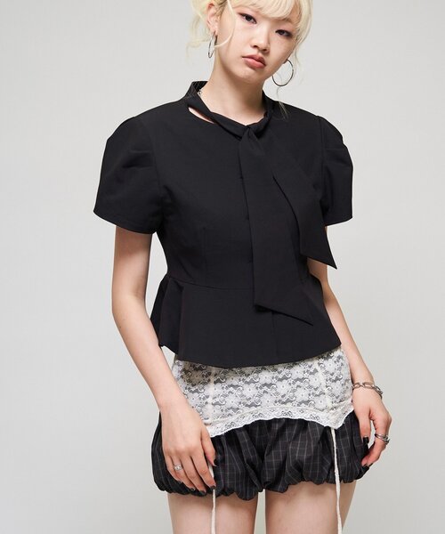 Six M(シックスエム)の「【SixM】Chic Puff Jacket(テーラードジャケット・レディース・グレー/ブラック・FREE)」の4枚目の写真