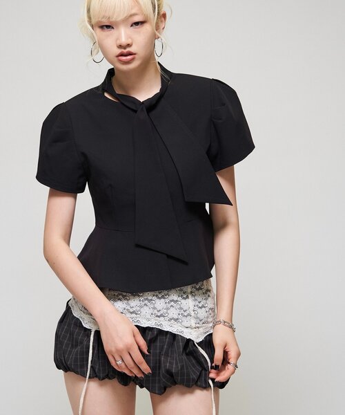 Six M(シックスエム)の「【SixM】Chic Puff Jacket(テーラードジャケット・レディース・グレー/ブラック・FREE)」の5枚目の写真