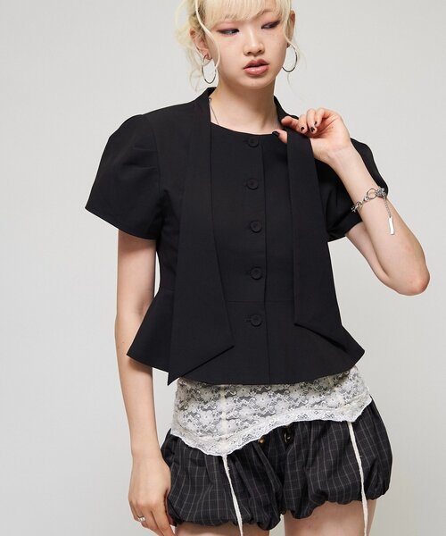 Six M(シックスエム)の「【SixM】Chic Puff Jacket(テーラードジャケット・レディース・グレー/ブラック・FREE)」の6枚目の写真