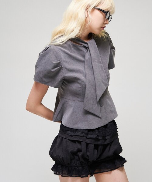 Six M(シックスエム)の「【SixM】Chic Puff Jacket(テーラードジャケット・レディース・グレー/ブラック・FREE)」の13枚目の写真