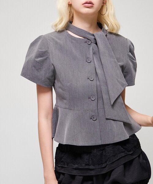 Six M(シックスエム)の「【SixM】Chic Puff Jacket(テーラードジャケット・レディース・グレー/ブラック・FREE)」の15枚目の写真