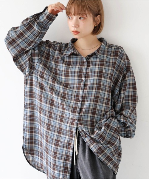 tiptop(ティップトップ)の「シアーチェック2wayシャツ(シャツ/ブラウス・レディース・ベージュ/ブラウン/ブラック・FREE)」の2枚目の写真