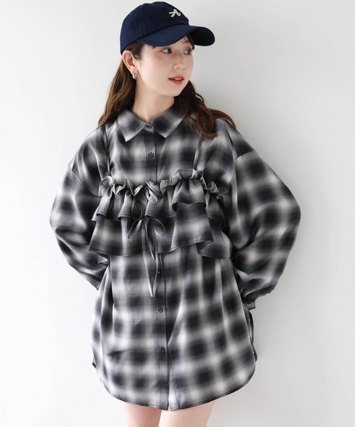 tiptop(ティップトップ)の「シアーチェック2wayシャツ(シャツ/ブラウス・レディース・ベージュ/ブラウン/ブラック・FREE)」の6枚目の写真