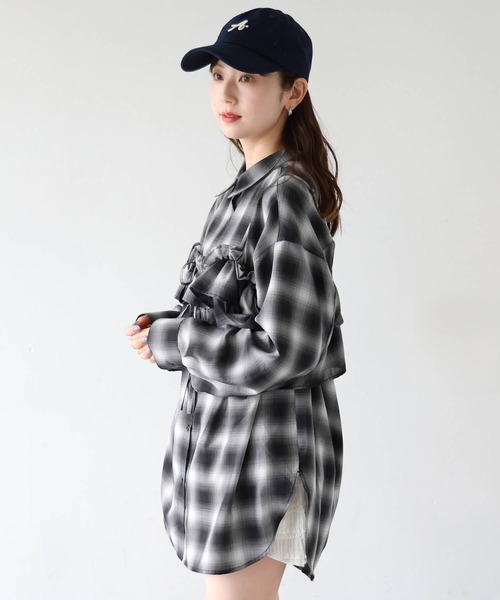tiptop(ティップトップ)の「シアーチェック2wayシャツ(シャツ/ブラウス・レディース・ベージュ/ブラウン/ブラック・FREE)」の9枚目の写真