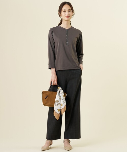 J.PRESS Ladies(J.プレス レディス)の「ドライポンチ ヘンリーネック カットソー(Tシャツ/カットソー・レディース・ピーコックグリーン系/ライトグレー系・SMALL)」の3枚目の写真