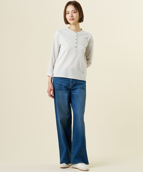 J.PRESS Ladies(J.プレス レディス)の「ドライポンチ ヘンリーネック カットソー(Tシャツ/カットソー・レディース・ピーコックグリーン系/ライトグレー系・SMALL)」の7枚目の写真