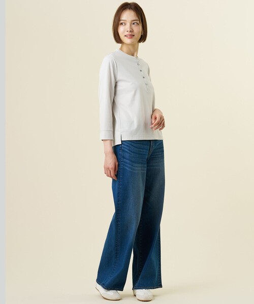 J.PRESS Ladies(J.プレス レディス)の「ドライポンチ ヘンリーネック カットソー(Tシャツ/カットソー・レディース・ピーコックグリーン系/ライトグレー系・SMALL)」の8枚目の写真