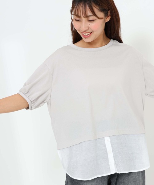 HEART MARKET（ハートマーケット）の「異素材レイヤードプルオーバー（Tシャツ/カットソー・レディース・ブルー系/ベージュ系/ブラック/ホワイト・FREE）」の3枚目の写真
