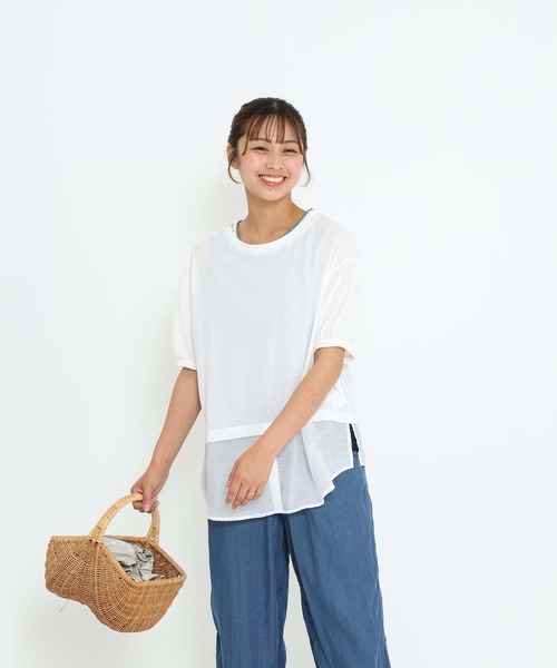 HEART MARKET（ハートマーケット）の「異素材レイヤードプルオーバー（Tシャツ/カットソー・レディース・ブルー系/ベージュ系/ブラック/ホワイト・FREE）」の9枚目の写真