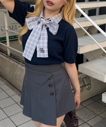 リボンタイケーブル半袖ニット
