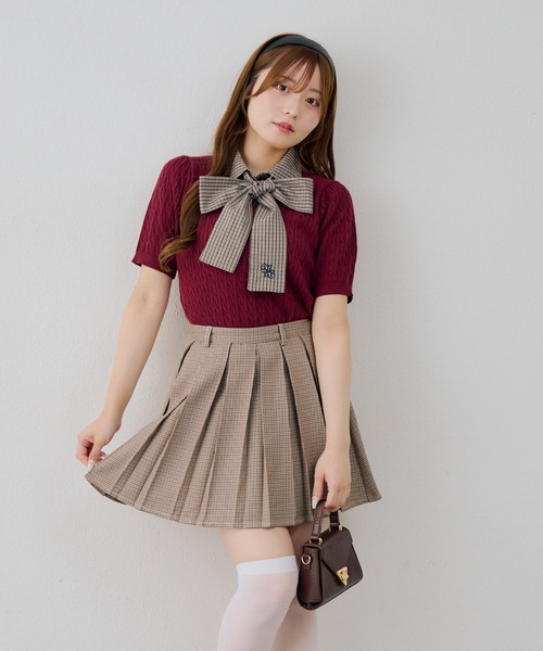 continuer de NICE CLAUP(コンティニューデナイスクラップ)の「リボンタイケーブル半袖ニット(ニット/セーター・レディース・ネイビー/アイボリー/ボルドー/トップグレー・FREE)」の6枚目の写真