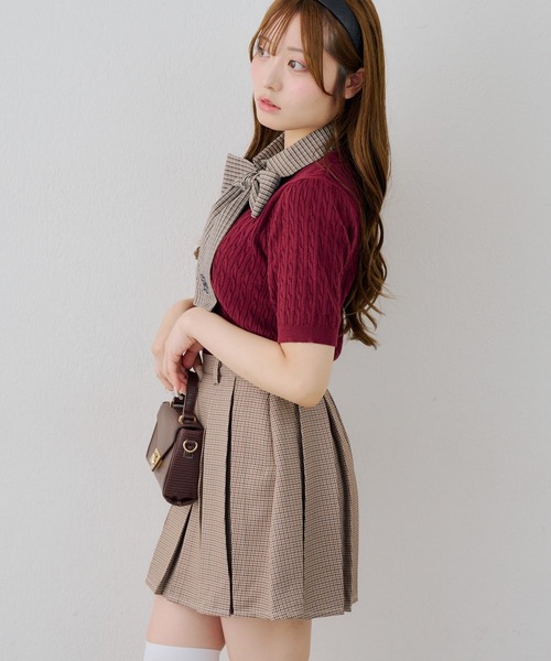 continuer de NICE CLAUP(コンティニューデナイスクラップ)の「リボンタイケーブル半袖ニット(ニット/セーター・レディース・ネイビー/アイボリー/ボルドー/トップグレー・FREE)」の9枚目の写真