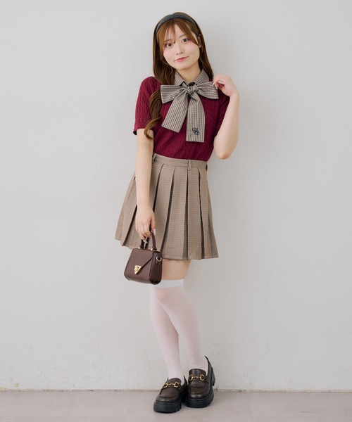 continuer de NICE CLAUP(コンティニューデナイスクラップ)の「リボンタイケーブル半袖ニット(ニット/セーター・レディース・ネイビー/アイボリー/ボルドー/トップグレー・FREE)」の11枚目の写真