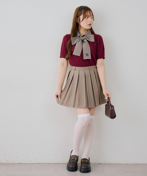 continuer de NICE CLAUP(コンティニューデナイスクラップ)の「リボンタイケーブル半袖ニット(ニット/セーター・レディース・ネイビー/アイボリー/ボルドー/トップグレー・FREE)」の12枚目の写真