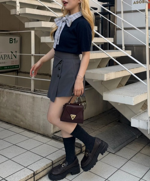 continuer de NICE CLAUP(コンティニューデナイスクラップ)の「リボンタイケーブル半袖ニット(ニット/セーター・レディース・ネイビー/アイボリー/ボルドー/トップグレー・FREE)」の16枚目の写真
