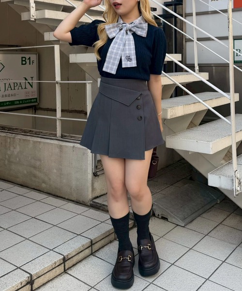 continuer de NICE CLAUP(コンティニューデナイスクラップ)の「リボンタイケーブル半袖ニット(ニット/セーター・レディース・ネイビー/アイボリー/ボルドー/トップグレー・FREE)」の15枚目の写真