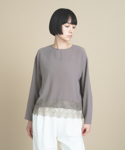 cloenc(クロエンス)の「【手洗い可】レースドッキングブラウス 万能インナー(シャツ/ブラウス・レディース・ブラウン系/オフホワイト・02/00)」の9枚目の写真
