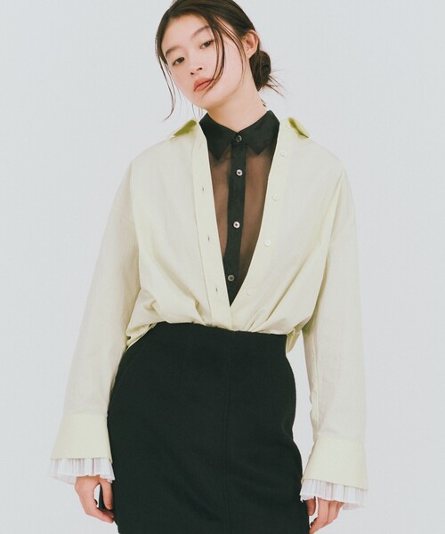 green label relaxing(グリーンレーベルリラクシング)の「<GLR_MINE>プリーツスリーブ シェイプ シャツ(シャツ/ブラウス・レディース・ライム/ホワイト/マスタード・FREE)」の2枚目の写真