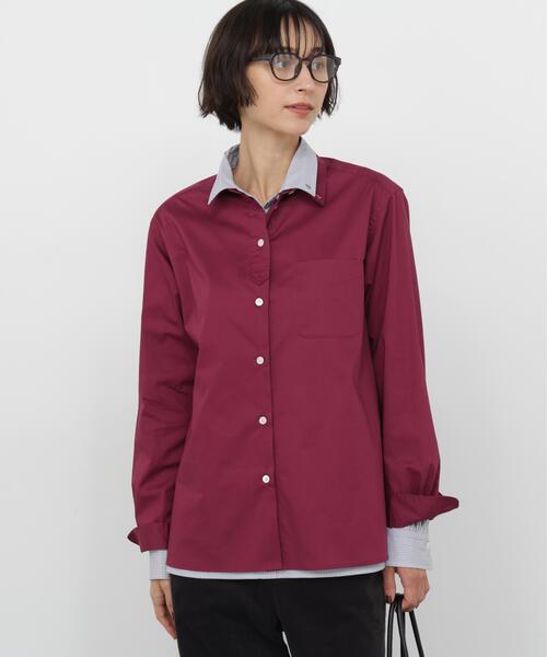 human woman(ヒューマンウーマン)の「◆【ウォッシャブル / 4カラー展開 / Good Price】ポプリンシャツ(シャツ/ブラウス・レディース・ボルドー/ホワイト系その他3/チャコールグレー/その他・MEDIUM)」の4枚目の写真
