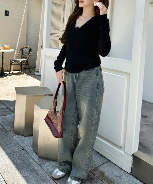 Ada.(エイダ)の「フロントツイスト Vネック シアー フリルニット(ニット/セーター・レディース・ブラック/ブラウン/チャコール/ホワイト・FREE)」の9枚目の写真