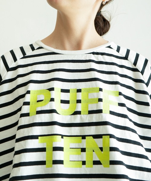 SOLAMONAT(ソラモナ)の「パフ天竺 裾紐ボーダー5分袖プルーオーバープリント(PUFF TEN)(Tシャツ/カットソー・レディース・ブラック×ホワイト/ホワイト×ブラック・FREE)」の11枚目の写真