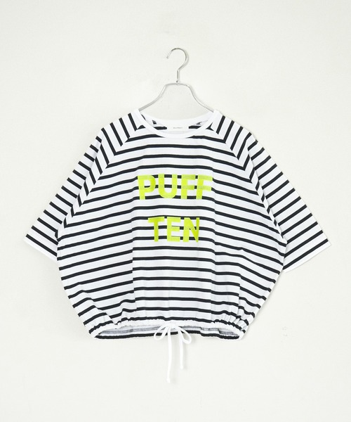 SOLAMONAT(ソラモナ)の「パフ天竺 裾紐ボーダー5分袖プルーオーバープリント(PUFF TEN)(Tシャツ/カットソー・レディース・ブラック×ホワイト/ホワイト×ブラック・FREE)」の5枚目の写真