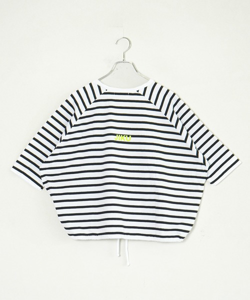 SOLAMONAT(ソラモナ)の「パフ天竺 裾紐ボーダー5分袖プルーオーバープリント(PUFF TEN)(Tシャツ/カットソー・レディース・ブラック×ホワイト/ホワイト×ブラック・FREE)」の6枚目の写真