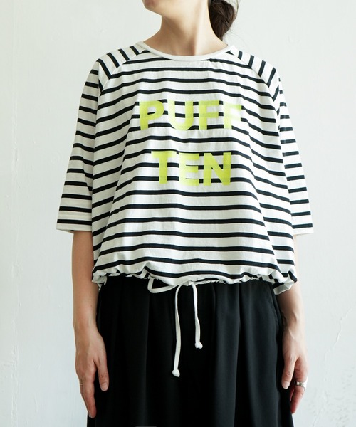 SOLAMONAT(ソラモナ)の「パフ天竺 裾紐ボーダー5分袖プルーオーバープリント(PUFF TEN)(Tシャツ/カットソー・レディース・ブラック×ホワイト/ホワイト×ブラック・FREE)」の20枚目の写真