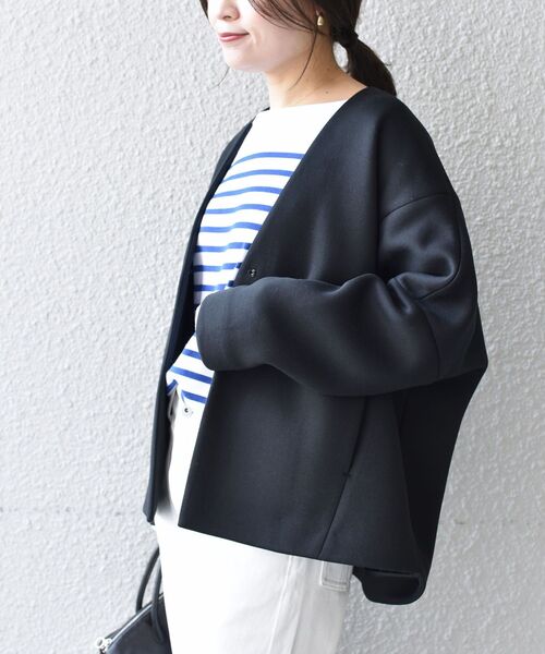 used ノーカラージャケット ブローチ ブラック 日本製 ヴィンテージ 古着 ブランド古着】ノーカラージャケット（ノーカラージャケット）｜SHIPS