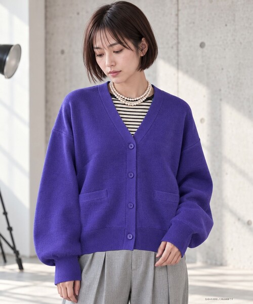fredy couleur(フレディクルール)の「スウェットライクVネックカーディガン(カーディガン/ボレロ・レディース・ピンク/パープル/ブラウン/ライトグレー・M)」の3枚目の写真