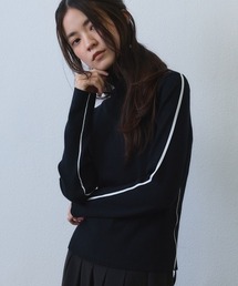 contrast line high neck knit / バイカラーラインハイネックニットトップス