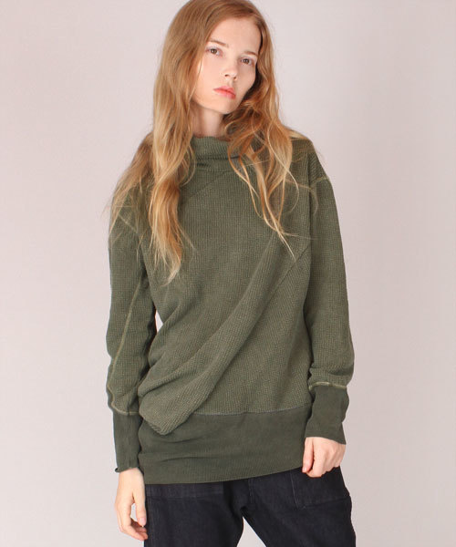 Audition(オーディション)の「M0566 ワッフル変形タートルプルオーバー(Tシャツ/カットソー・レディース・オリーブ/オフホワイト/チャコール・MEDIUM)」の1枚目の写真