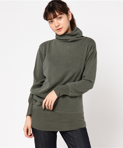Audition(オーディション)の「M0566 ワッフル変形タートルプルオーバー(Tシャツ/カットソー・レディース・オリーブ/オフホワイト/チャコール・MEDIUM)」の11枚目の写真