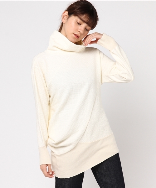 Audition(オーディション)の「M0566 ワッフル変形タートルプルオーバー(Tシャツ/カットソー・レディース・オリーブ/オフホワイト/チャコール・MEDIUM)」の12枚目の写真