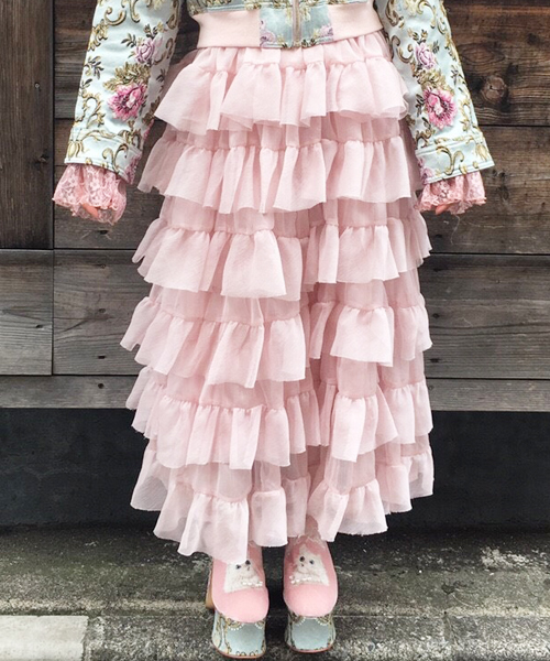 onespo（ワンスポ）の「楊柳シフォンティアード（スカート・レディース・ブラック/ピンク・M）」の2枚目の写真