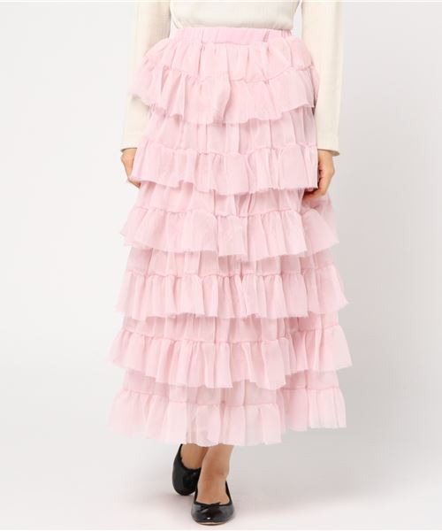 onespo（ワンスポ）の「楊柳シフォンティアード（スカート・レディース・ブラック/ピンク・M）」の8枚目の写真