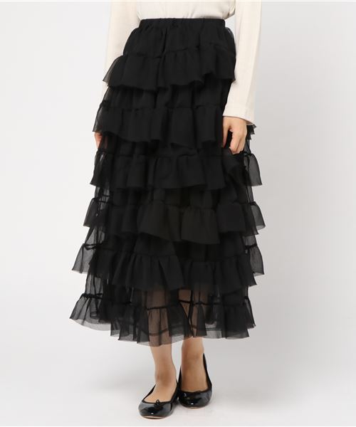 onespo（ワンスポ）の「楊柳シフォンティアード（スカート・レディース・ブラック/ピンク・M）」の9枚目の写真