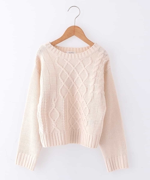 a.v.v（アーヴェヴェ）の「[160]パネルケーブル柄プルオーバーニット[WEB限定サイズ]（ニット/セーター・キッズ・グレー/アイボリー・160）」の2枚目の写真