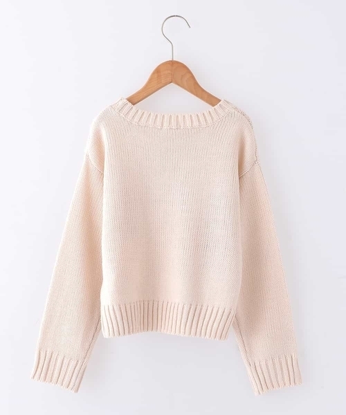 a.v.v（アーヴェヴェ）の「[160]パネルケーブル柄プルオーバーニット[WEB限定サイズ]（ニット/セーター・キッズ・グレー/アイボリー・160）」の3枚目の写真