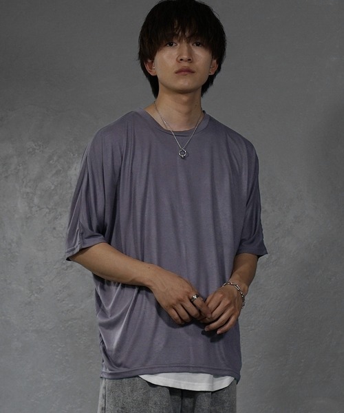 メンズ5分袖ビッグシルエットドルマンスリーブtシャツ Tシャツ カットソー Minority マイノリティ のファッション トップス とろみ素材