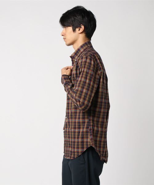 GITMAN VINTAGE（ギットマン ヴィンテージ）の「GITMAN VINTAGE: ポプリン チェック ボタンダウン シャツ（シャツ/ブラウス・メンズ・オレンジ/オリーブ・SMALL/MEDIUM/X-SMALL/X-LARGE）」の3枚目の写真