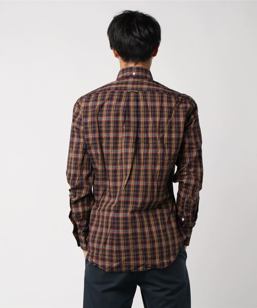 GITMAN VINTAGE（ギットマン ヴィンテージ）の「GITMAN VINTAGE: ポプリン チェック ボタンダウン シャツ（シャツ/ブラウス・メンズ・オレンジ/オリーブ・SMALL/MEDIUM/X-SMALL/X-LARGE）」の4枚目の写真