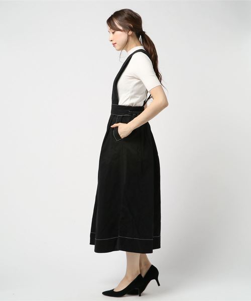 WEGO（ウィゴー）の「WEGO/2WAY配色ストレッチツイルチノロングスカート（スカート・レディース・ホワイト/ブラック・FREE）」の4枚目の写真