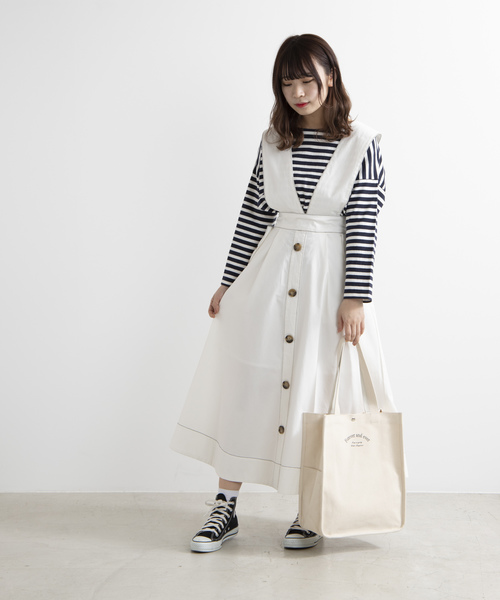 WEGO（ウィゴー）の「WEGO/2WAY配色ストレッチツイルチノロングスカート（スカート・レディース・ホワイト/ブラック・FREE）」の6枚目の写真