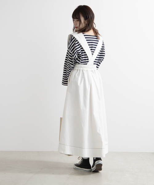 WEGO（ウィゴー）の「WEGO/2WAY配色ストレッチツイルチノロングスカート（スカート・レディース・ホワイト/ブラック・FREE）」の7枚目の写真