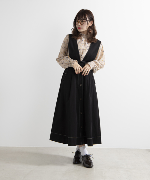 WEGO（ウィゴー）の「WEGO/2WAY配色ストレッチツイルチノロングスカート（スカート・レディース・ホワイト/ブラック・FREE）」の9枚目の写真