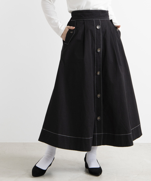 WEGO（ウィゴー）の「WEGO/2WAY配色ストレッチツイルチノロングスカート（スカート・レディース・ホワイト/ブラック・FREE）」の12枚目の写真