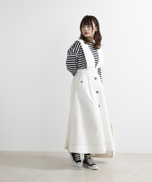 WEGO（ウィゴー）の「WEGO/2WAY配色ストレッチツイルチノロングスカート（スカート・レディース・ホワイト/ブラック・FREE）」の8枚目の写真