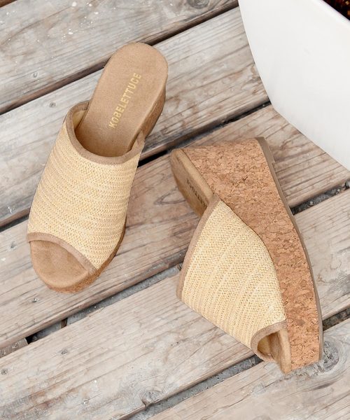 KOBE LETTUCE(コウベレタス)の「厚底コルク風ウェッジソールサボサンダル(サンダル・レディース・ホワイト/ブラック/ゴールド/ベージュ系その他/ゴールド系その他/ブラウン・LL/S/M/L)」の18枚目の写真