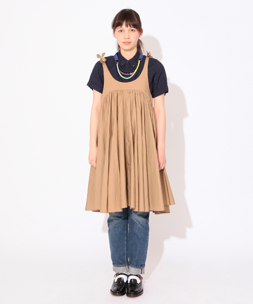 BEAMS BOY（ビームスボーイ）の「BEAMS BOY / ソリッド 肩リボン キャミ ワンピース（ワンピース・レディース・ブラウン系その他/ベージュ・ONE SIZE）」の3枚目の写真